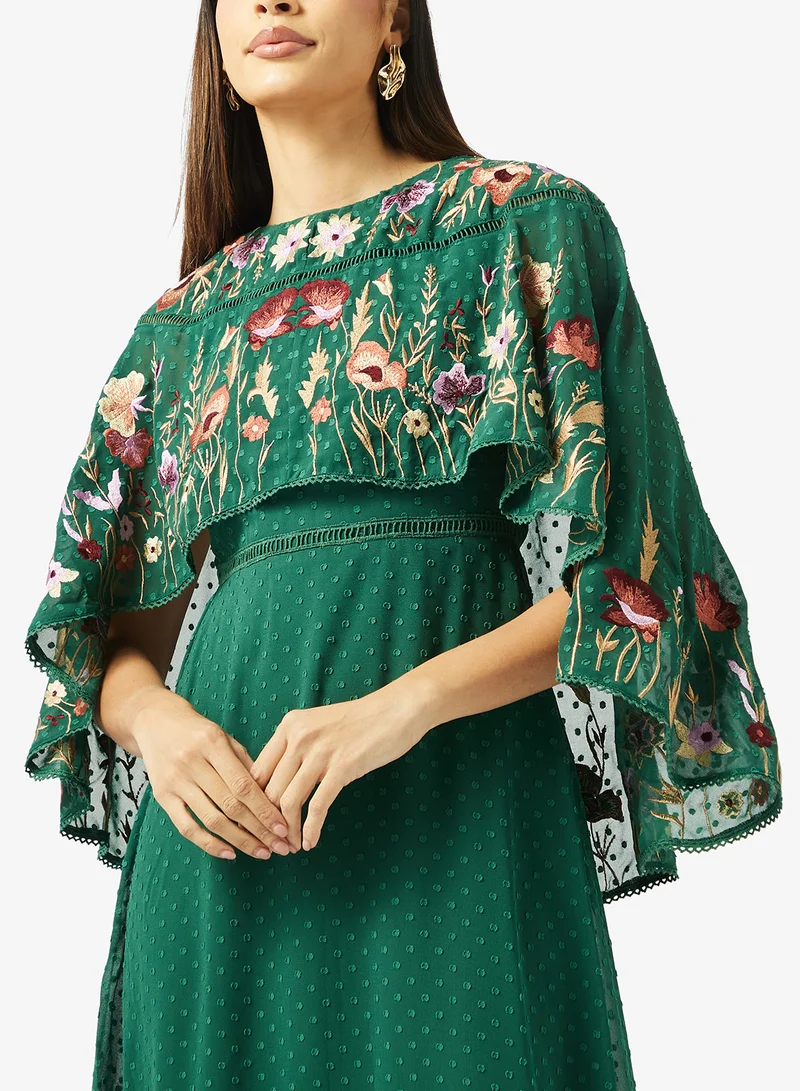 Frock And Frill  Printed Cape Detailed Maxi Dress for Women | Best Price UAE